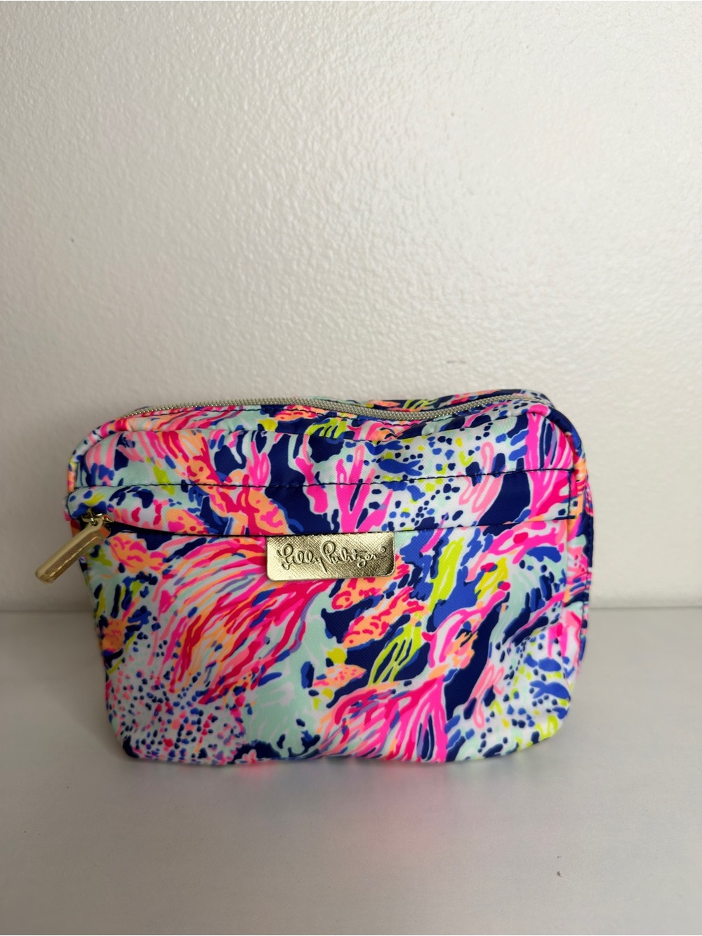 Lilly Pulitzer Bright Neon Floral Cosmetic Pouch - Pink, Blue, Yellow